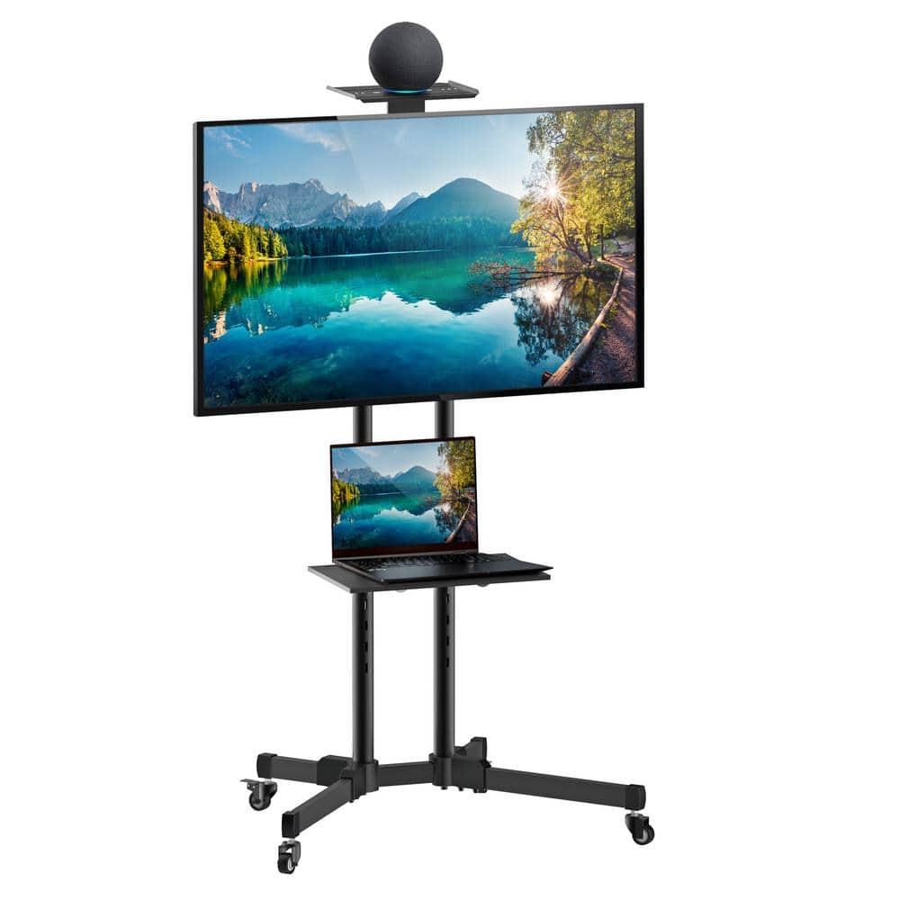Mount-It! TV Cart Mobile TV Stand Wheeled Height Adjustable Flat Screen Television Floor Stands with Rolling Casters and Shelf, VESA Compatible TV Mount Bracket Fits Displays 37 to 70 Inch, 110 Lbs