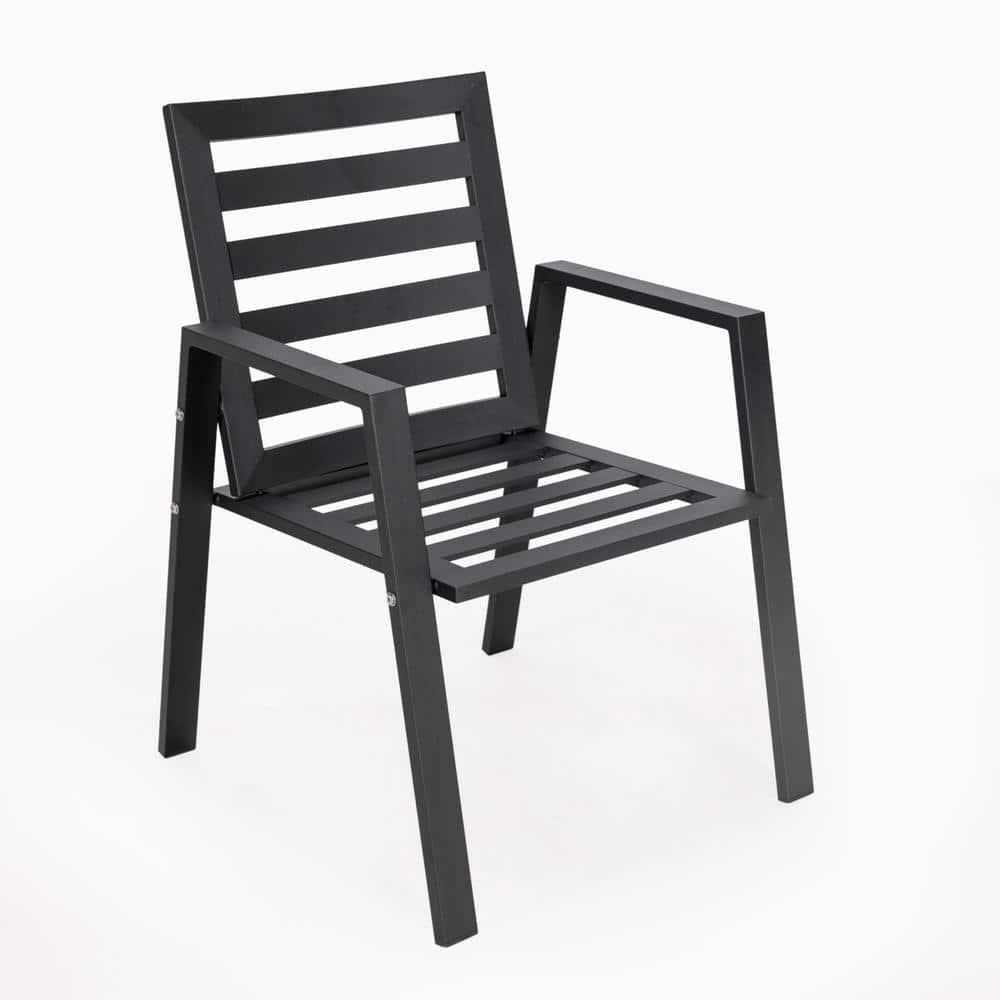 LeisureMod Chelsea Modern Patio Dining Armchair in Aluminum with Removable Cushions Set of 2 in Charcoal Blue