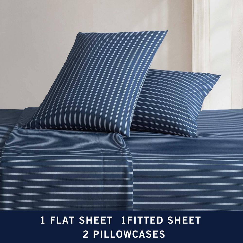 Nautica - Full Sheets, Premium Cotton Percale Bedding Set, Striped Bedding Set, Oeko-Tex Certified (Richmond Stripe Blue, Full)