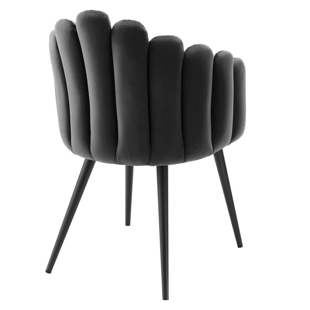 Modway Vanguard 19.5" Scalloped Back Velvet Dining Chair in Black/Charcoal
