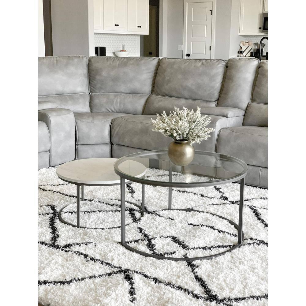 Nathan James Stella Nesting Coffee Tables Faux Carrara Marble Glass Black/White
