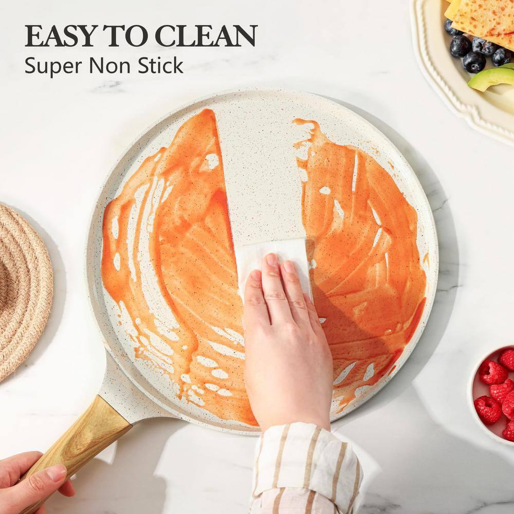 SENSARTE Nonstick Crepe Pan with Spreader, 10-Inch Natural Ceramic Coating Dosa Pan Pancake Flat Skillet Tawa Griddle with Stay-Cool Handle, Induction Compatible (White)