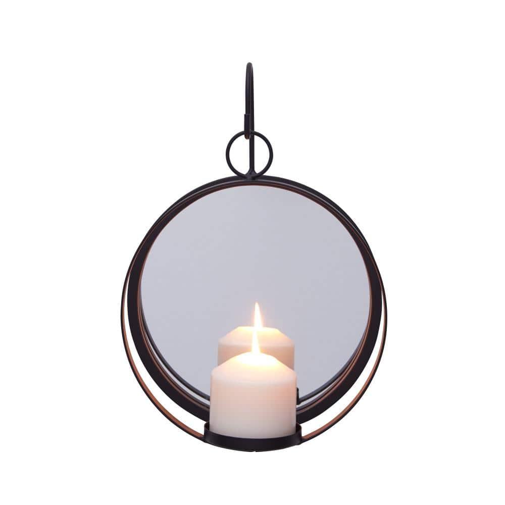 Danya B Round Wrought Iron Pillar Candle Wall Sconce with Mirror