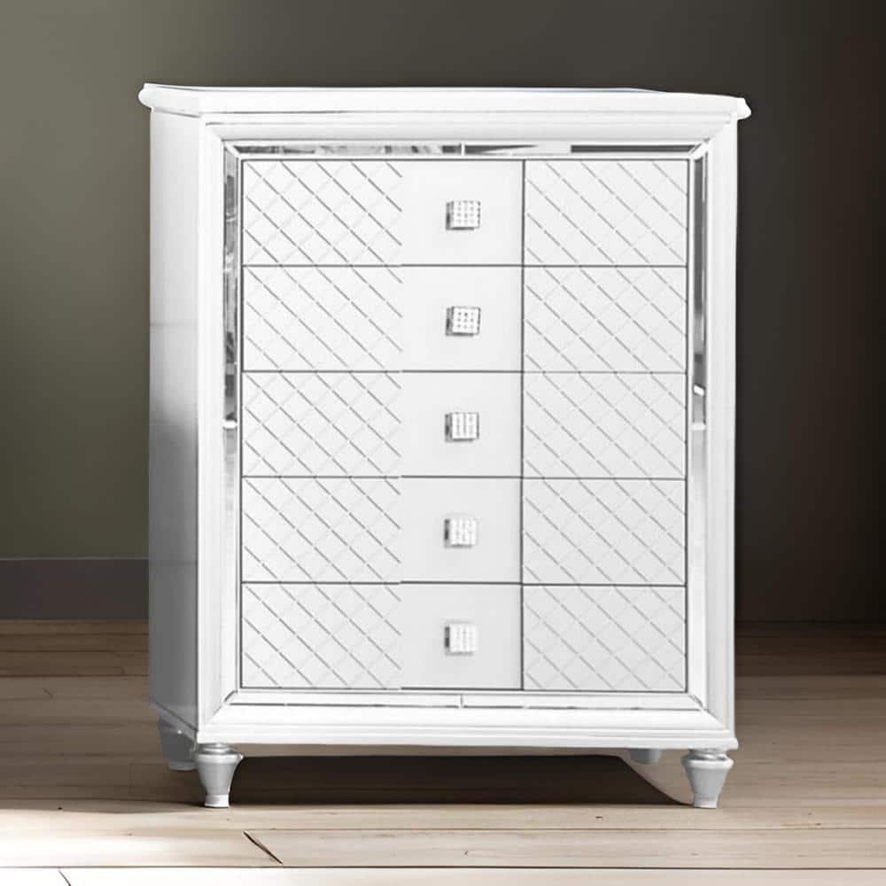 Benjara Seri Tall Dresser Chest With 5 Drawers, Diamond Pattern, Solid Wood