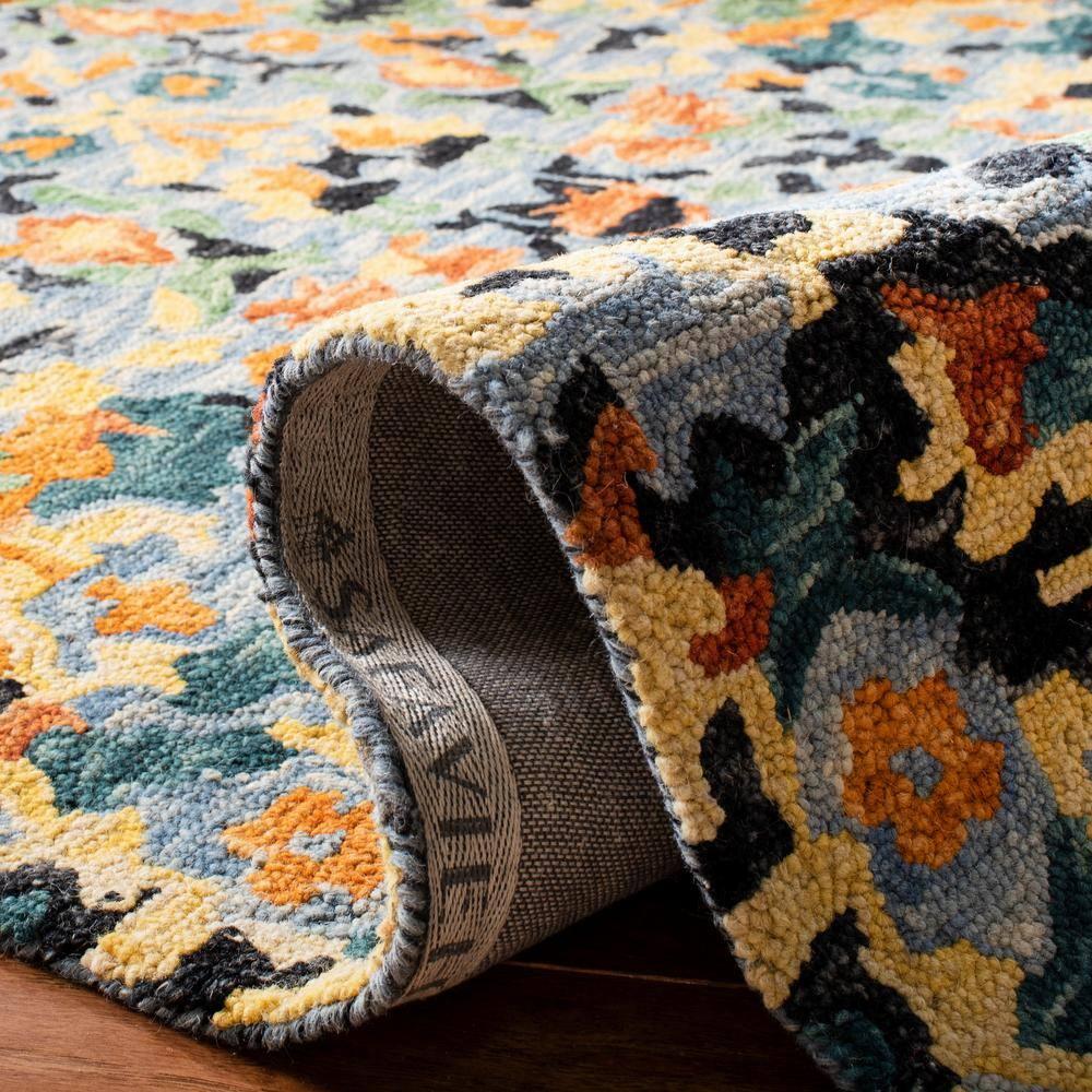 SAFAVIEH Blossom Everitt Floral Wool Fringed Area Rug, Blue/Multi, 8' x 8' Round
