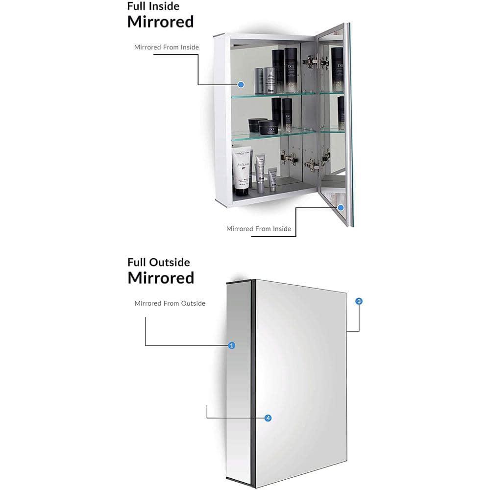 Bathroom Medicine Cabinet, Aluminum, Recessed/Surface Mount, Right/Left Hinged, Mirrored Interior - 24" x 30"