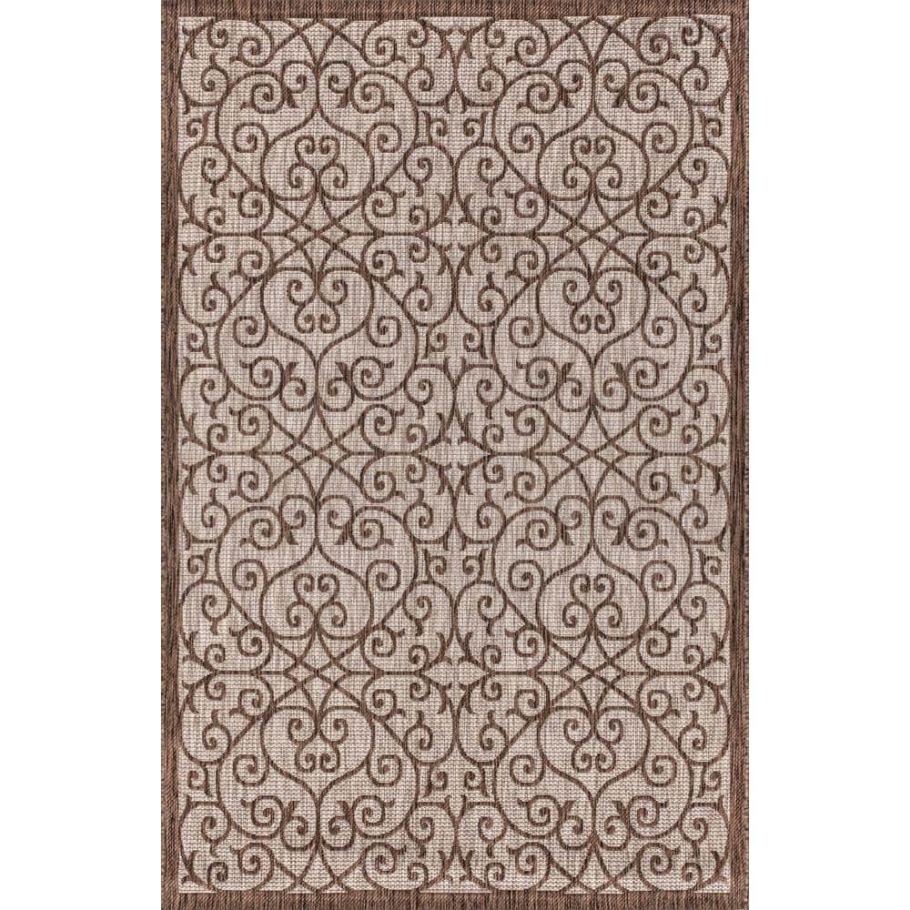 3'x5' Madrid Vintage Filigree Textured Weave Indoor/Outdoor Area Rug, Taupe/Espresso - JONATHAN Y