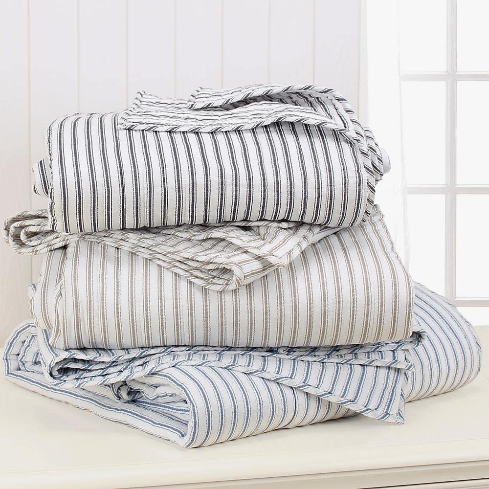 Tobago Stripe Blue Quilt Set - One Full/Queen Quilt and Two Standard Shams - Levtex Home