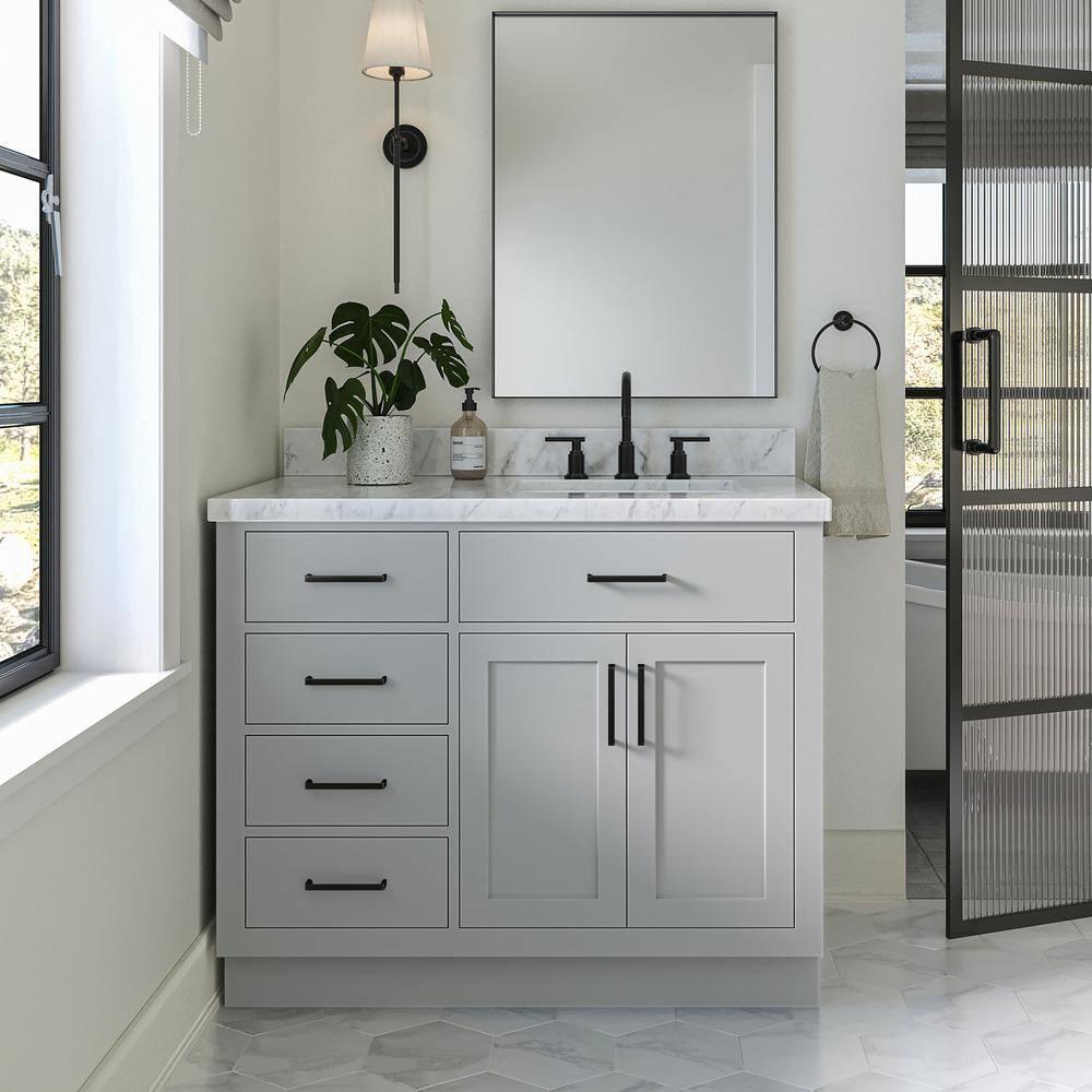 Wildon Home® Tidworth 42'' Solid Wood Single Bathroom Vanity with 1.5'' White Quartz Top, Right Offset Rectangular Sink