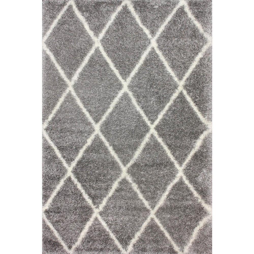 4'x6' Machine Made Diamond Shag Area Rug Ash- nuLOOM: Modern Trellis Design, High Pile, Stain-Resistant, Indoor Use