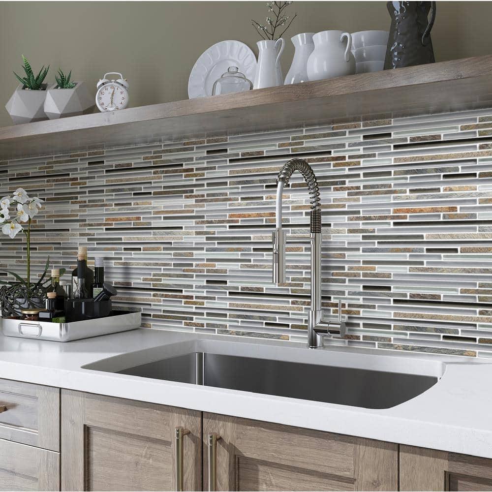 Apollo Tile   5 pack 11.8-in x 11.8-in Waterfall Gray and Beige Glass and Stone Mosaic Tile (4.83 Sq ft/case)