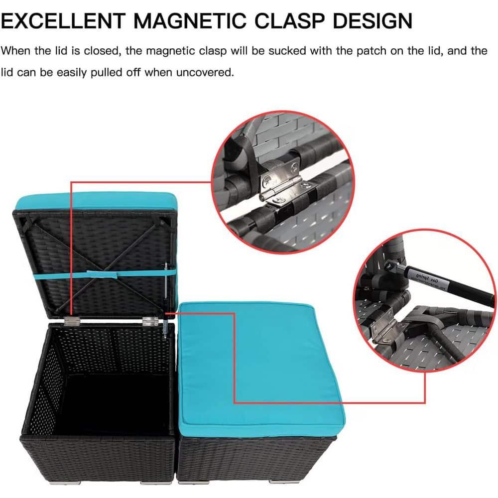 Costway 2PCS Patio Rattan Ottoman Cushioned Seat w/ Foot Rest Turquoise