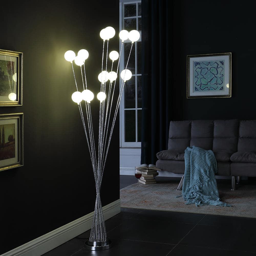 Ore International 16-Light Acrylic Globe Aluminun Led Chrysanthe Silver Chrome Metal Floor Lamp