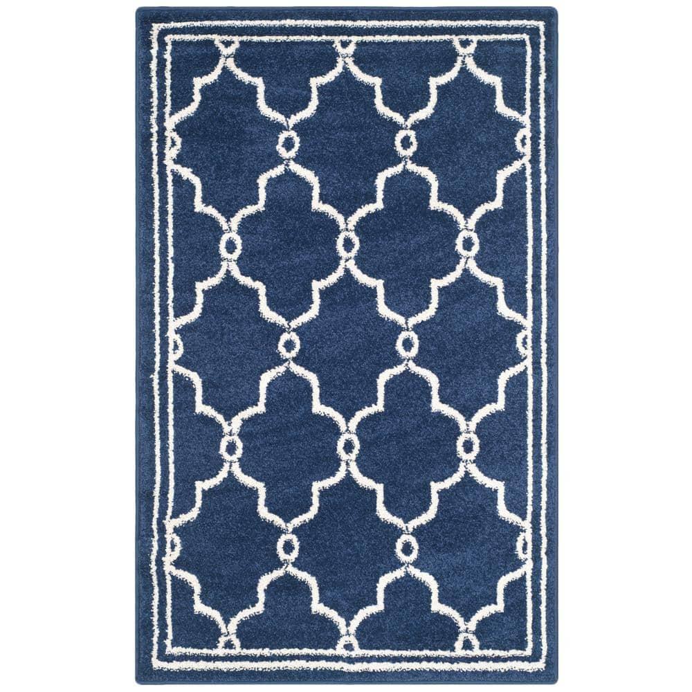 Amherst AMT414 Power Loomed Indoor Accent Rug - Navy/Beige - 2'6"x4' - Safavieh