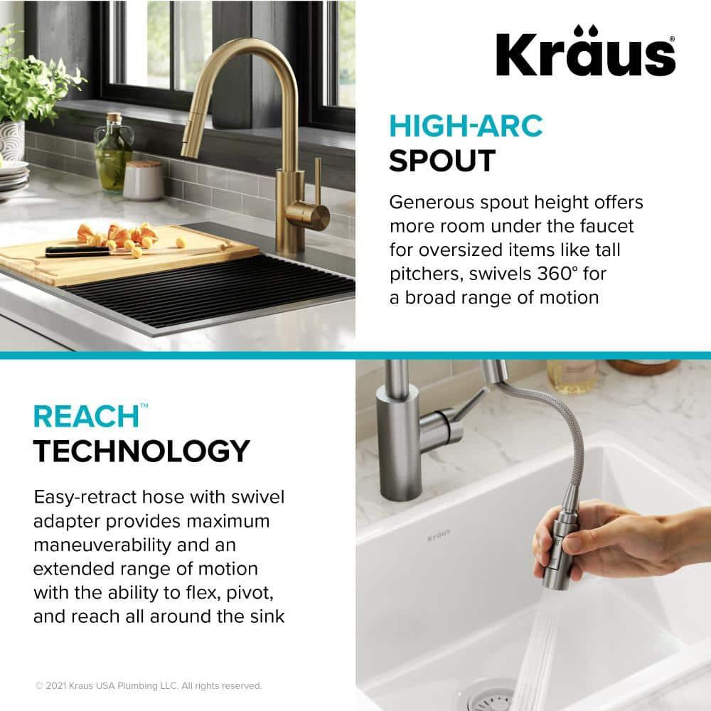 KRAUS Oletto Single Handle Pull Down Kitchen Faucet with QuickDock Top Mount Installation Assembly
