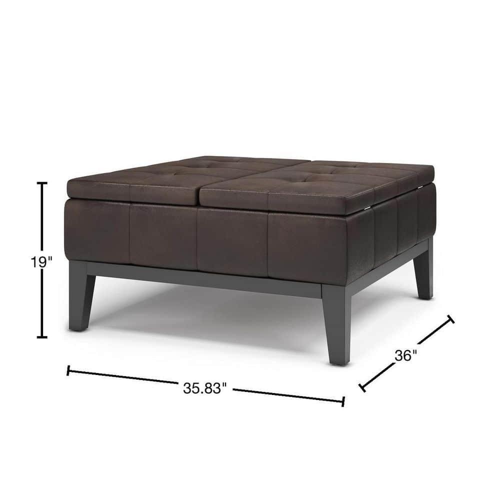 Simpli Home Dover 36"W Upholstered Square Coffee Table Storage Ottoman with Split Tufted Lift Top & Reviews | Wayfair