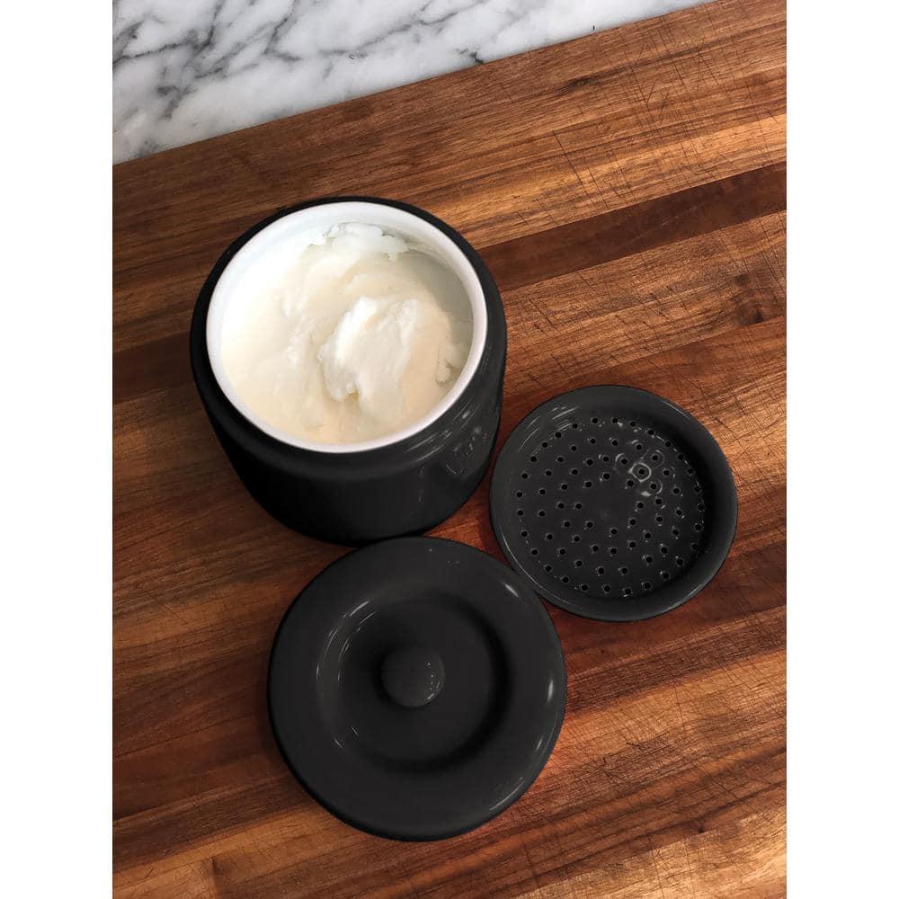 Fox Run Grease Container, Matte Black Ceramic, 4 cup capacity