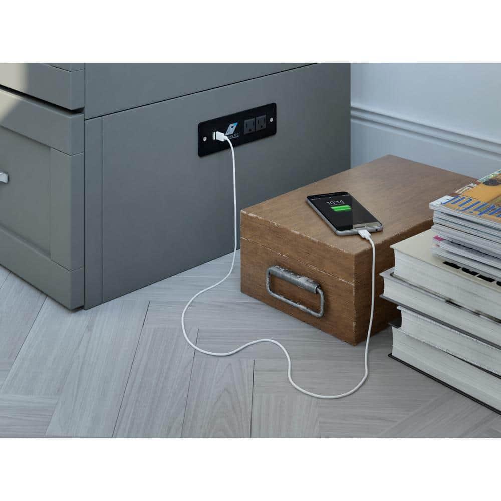 AFI Hamilton Twin XL Solid Wood Murphy Bed Chest with Built-In Charger in Gray