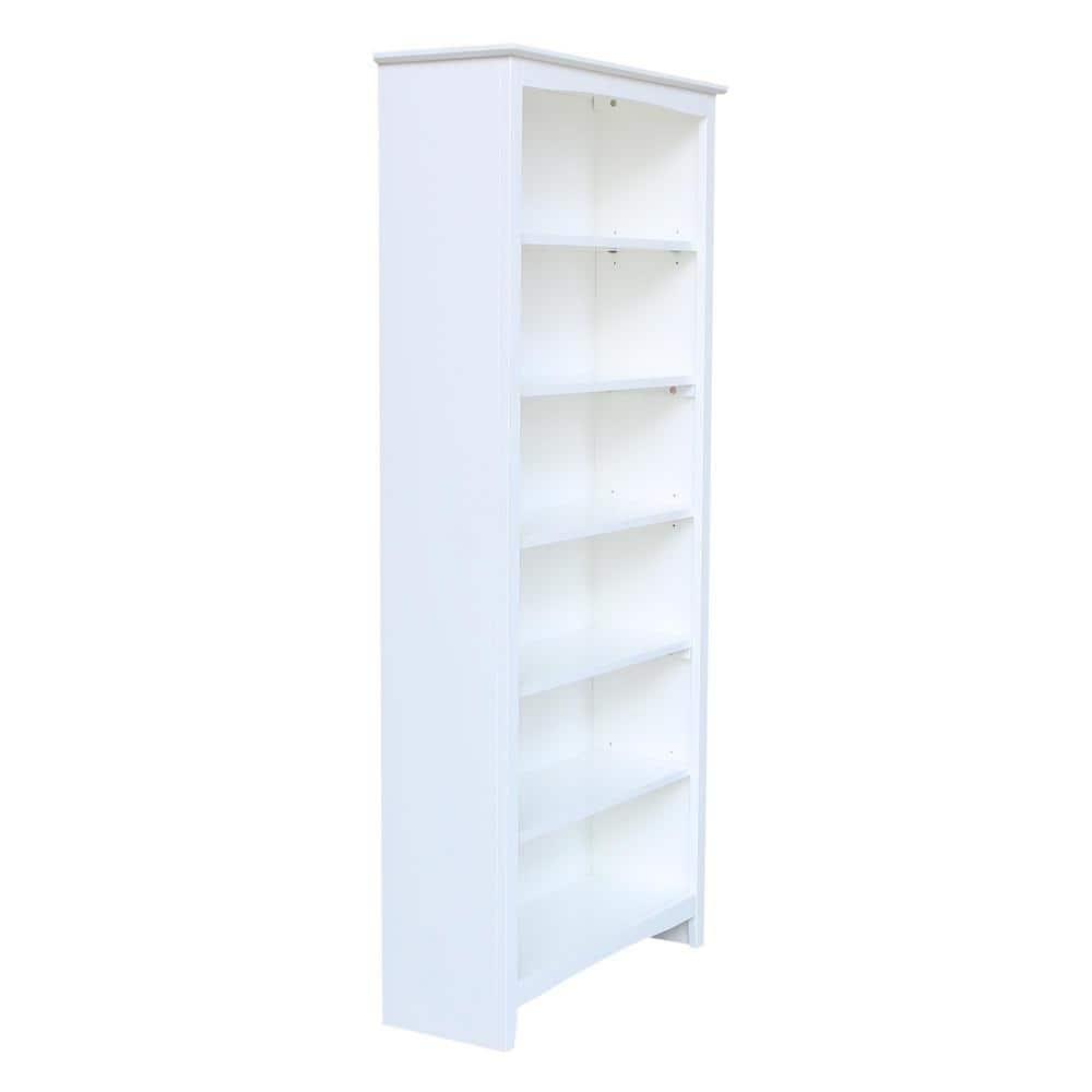 72" Shaker Bookshelf White - International Concepts: Solid Wood, 5 Fixed & Adjustable Shelves