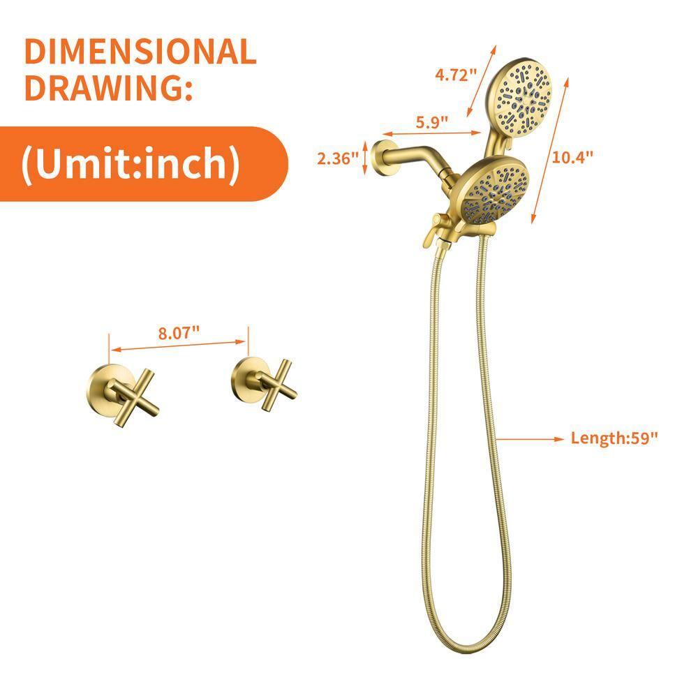 2 Handle Shower Faucet Shower System Complete 2 in 1 Shower Combo Set with Handheld Showerhead Shower Trim Kit Wall Mounted Shower Fixtures Brushed Gold
