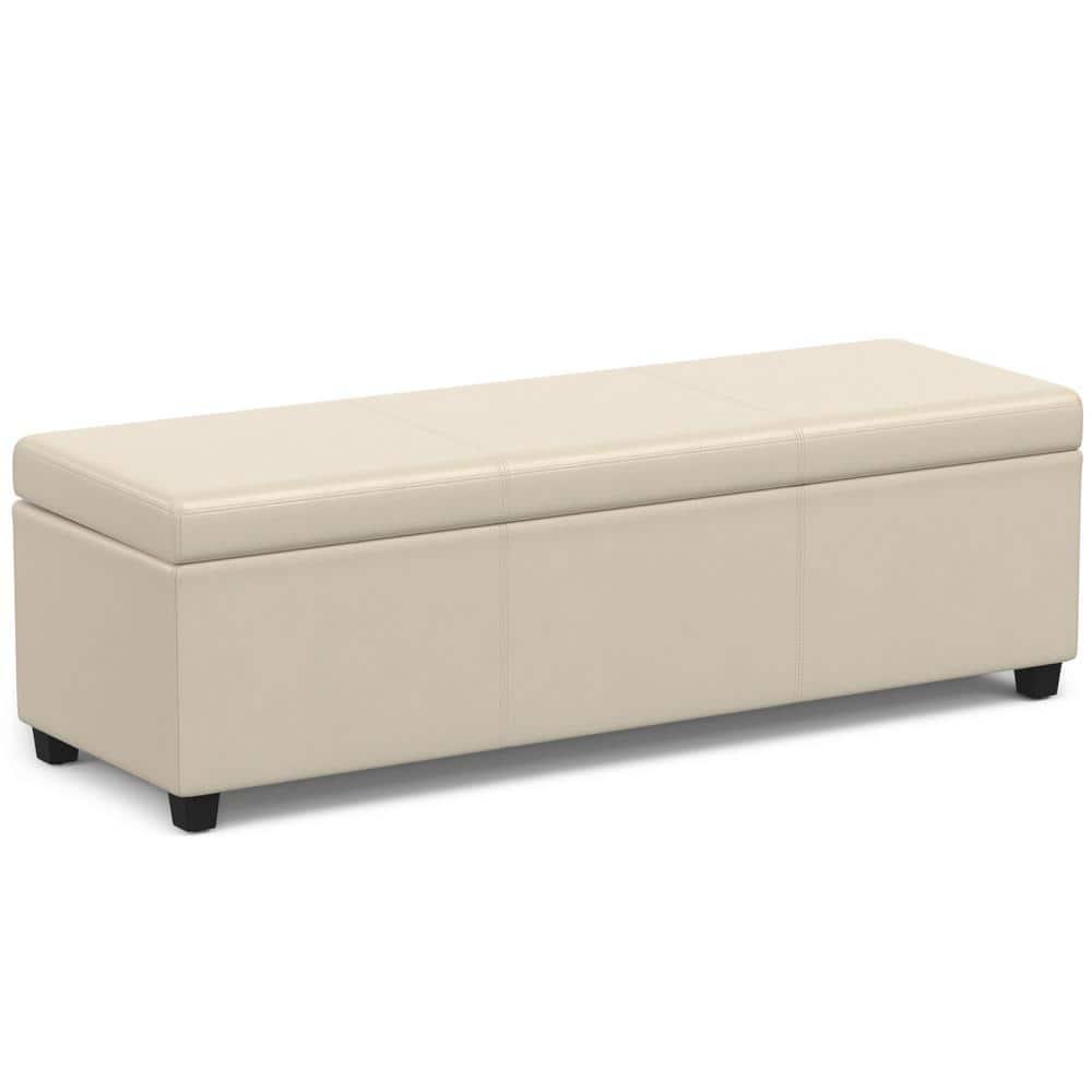 Simpli Home Avalon 54"W Upholstered Storage Ottoman Bench with Interior Storage and Safety Hinges