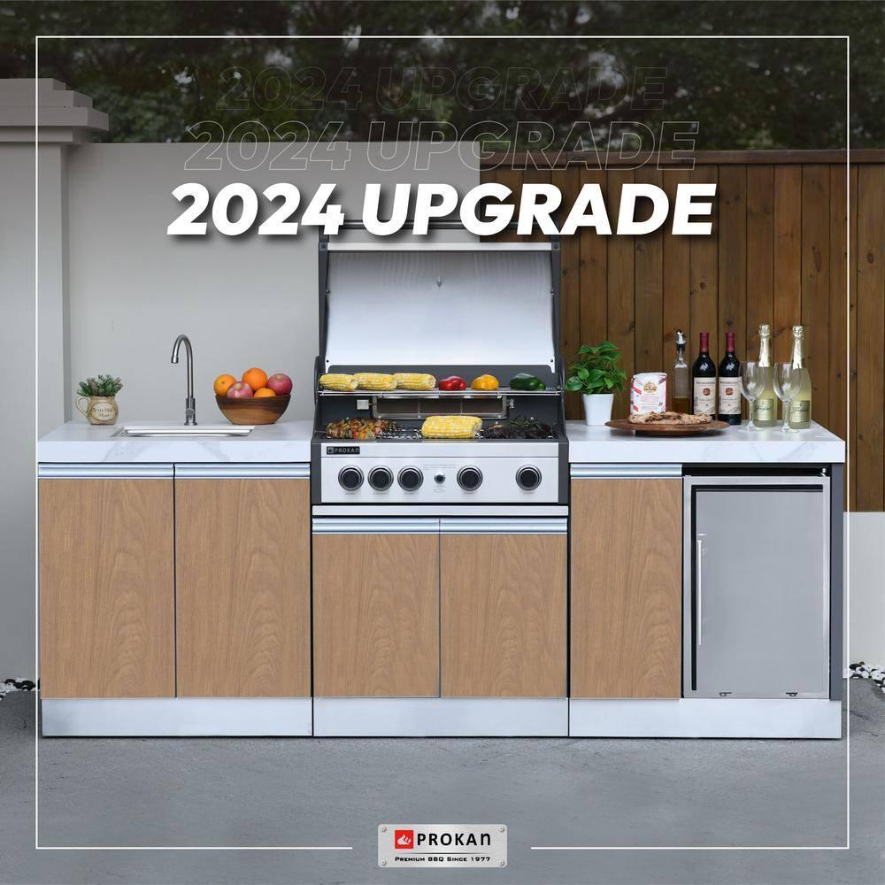 Prokan Bespoke 94" 5B - 3 Modular Outdoor Kitchen In Wood Pattern Panels