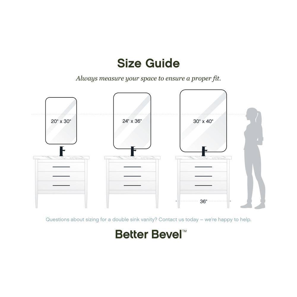 Better Bevel 20" x 30" Black Metal Framed Mirror | Rectangle Bathroom Wall Mirror | Rounded Corner