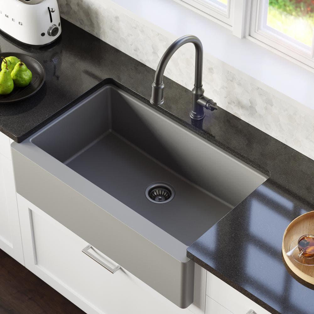 Karran Farmhouse/Apron-Front Quartz Composite 34'' X 21-1/4'' Single Bowl Kitchen Sink
