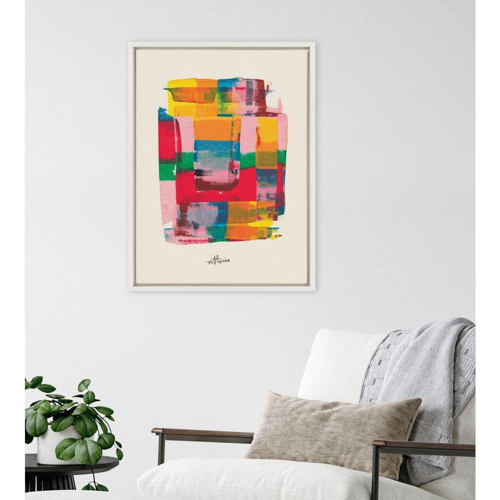 Kate and Laurel Sylvie Embrace The Excess Framed Canvas Wall Art by Amber Vittoria, 18x24 White, Modern Abstract Colorful Geometric Art for Wall Decor