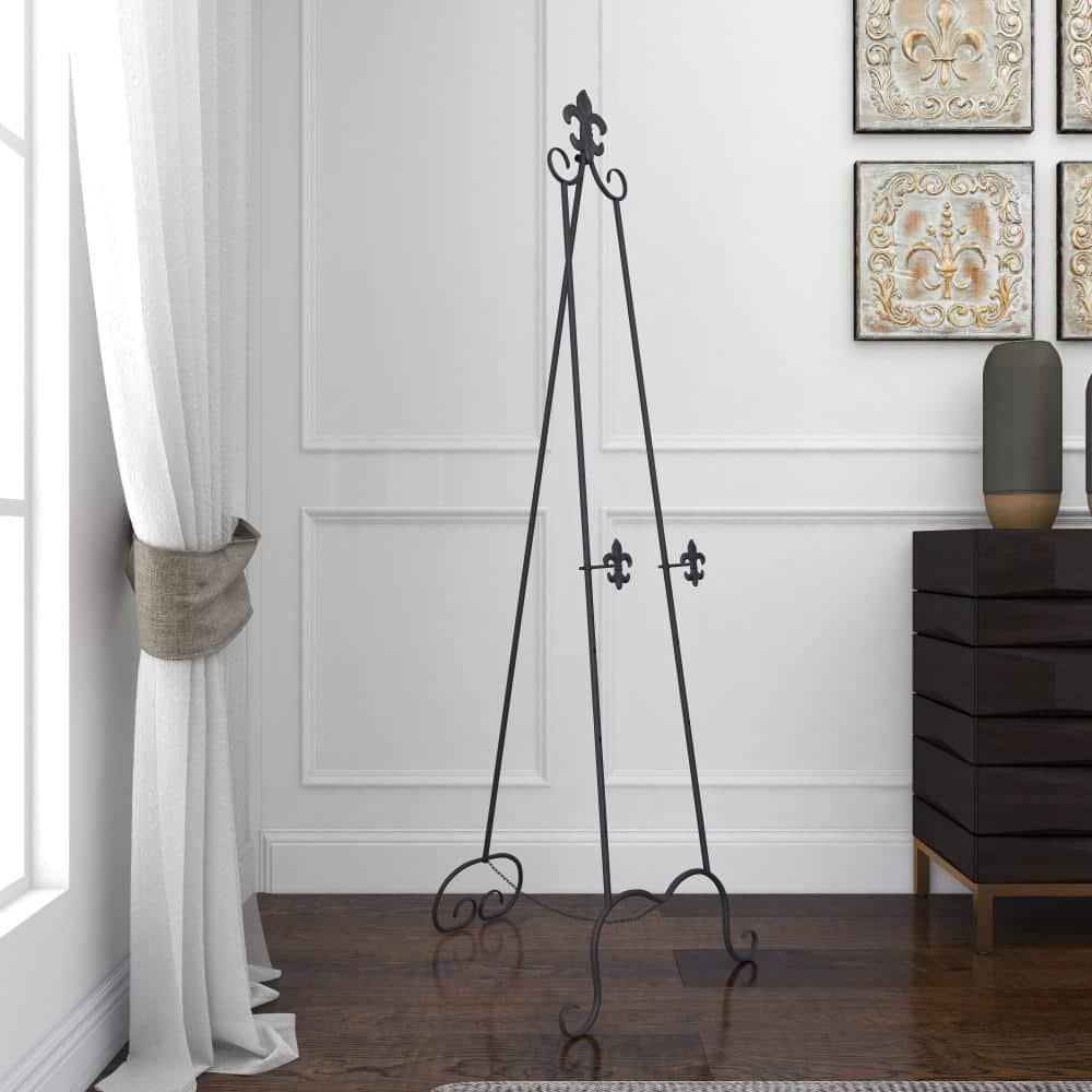 Black Iron Adjustable Floor Easel with Scroll Accents