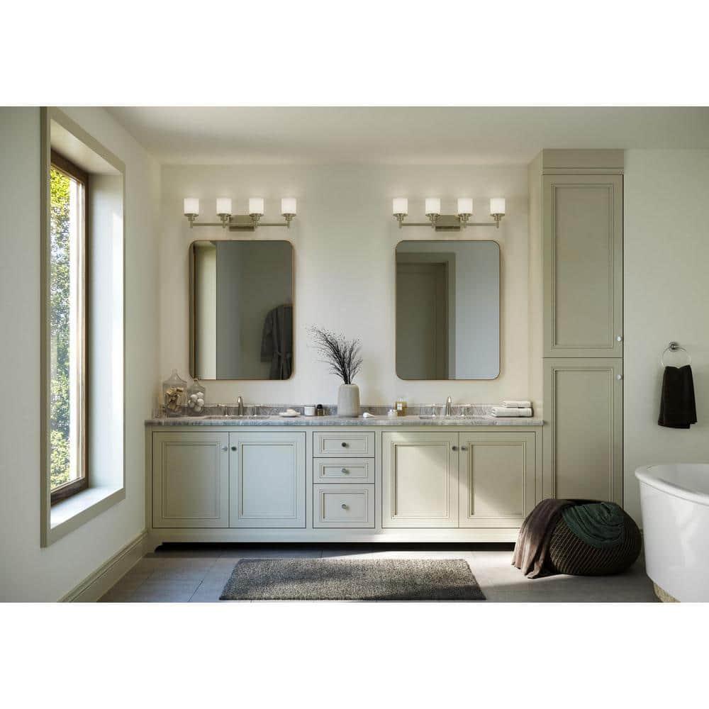 Progress Lighting Alexa Collection 4-Light Bath Fixture, Brushed Nickel, White Linen Glass Shade