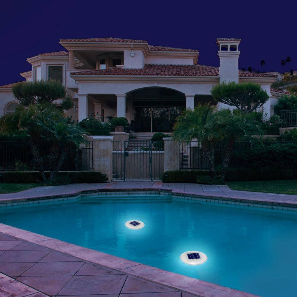 Solar Powered Integrated LED Outdoor Floating Pool Light (Set of 2)