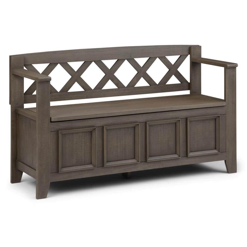 Simpli Home Amherst 48"W Solid Wood Entryway Storage Bench with Lift-Top Lid and Dual Compartments