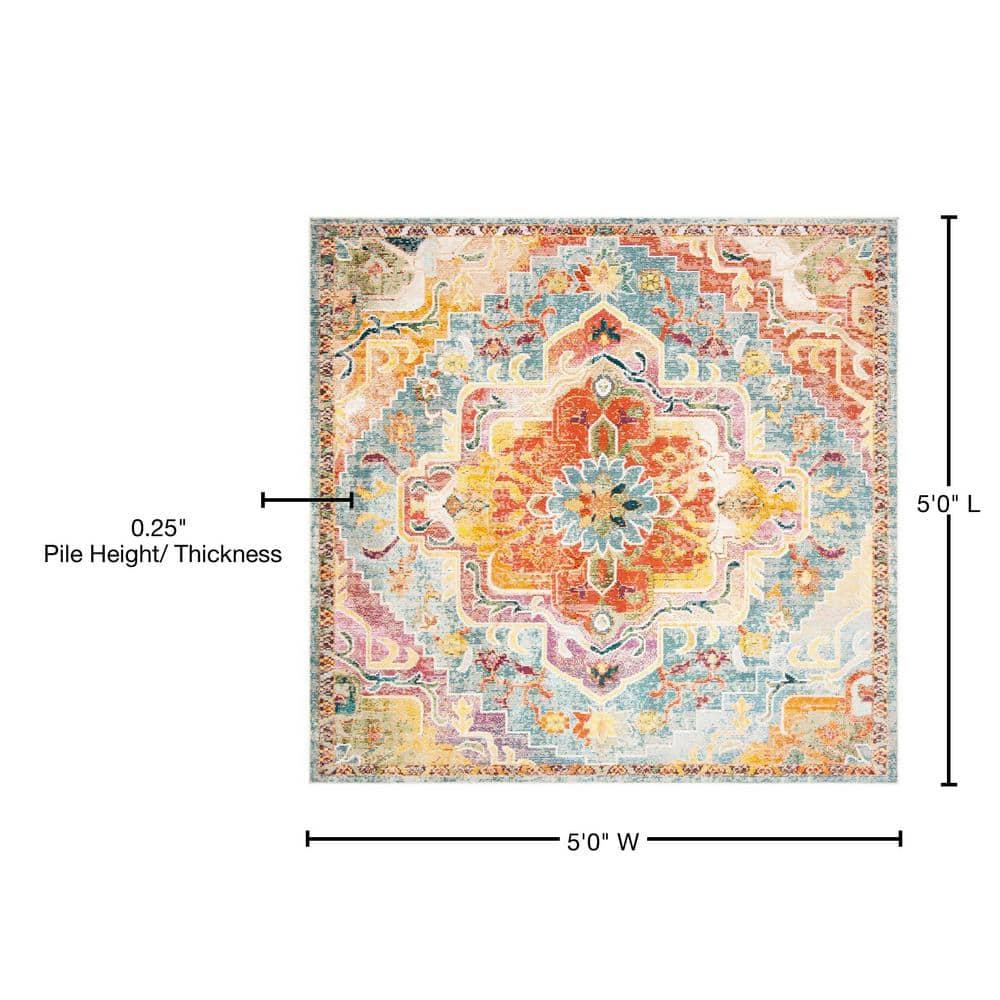 Crystal CRS501 Loomed Indoor Area Rug - Orange/Teal - 5'x5' - Safavieh