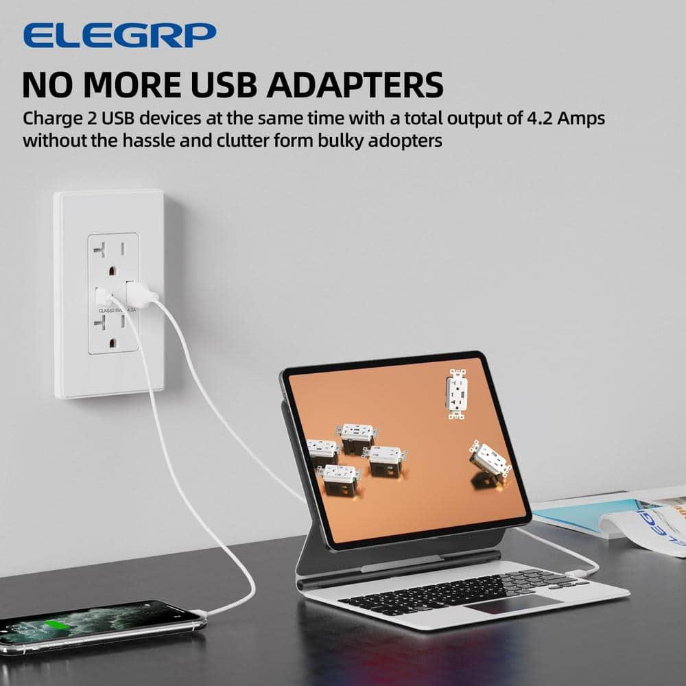 White 21W USB Wall Outlet with Type A and Type C Ports