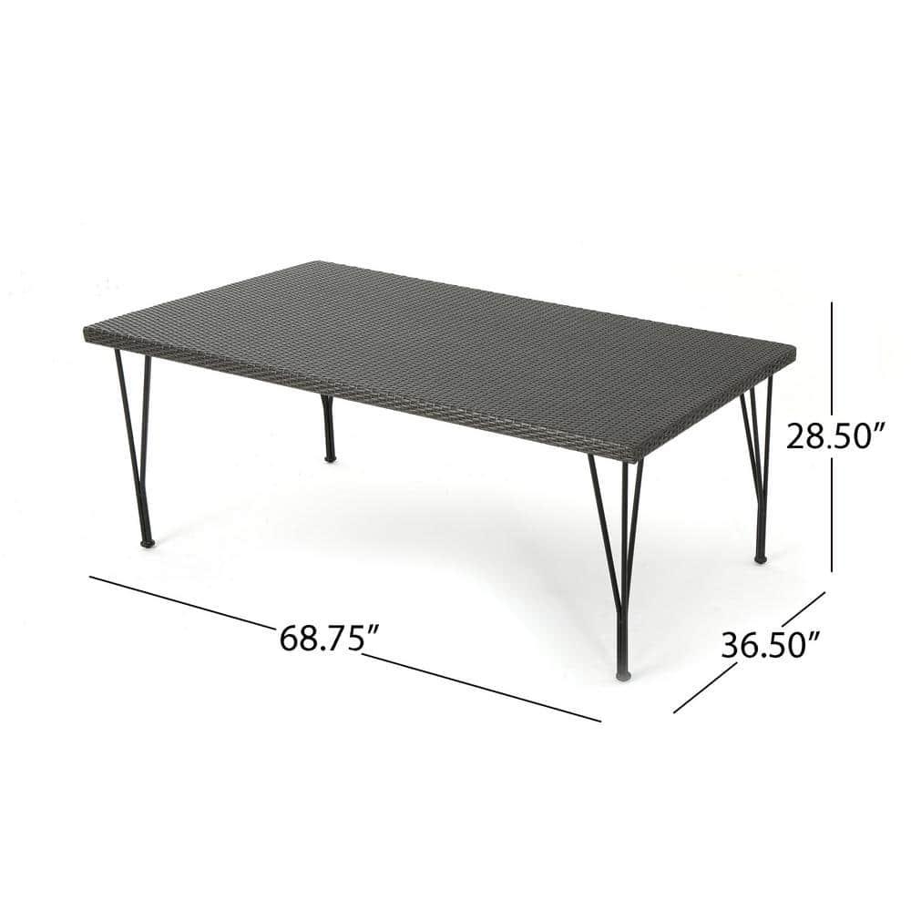 Noble House Bedford 69" Wicker Patio Dining Table with Hair Pin Legs in Gray