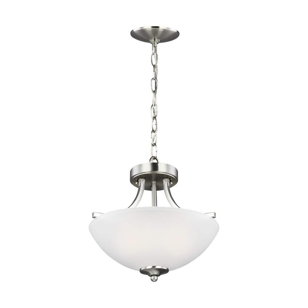 Generation Lighting 7716502EN3-962 Transitional Two Light Semi-Flush Convertible Pendant from Seagull - Geary Collection in Pewter, Nickel, Silver Finish,