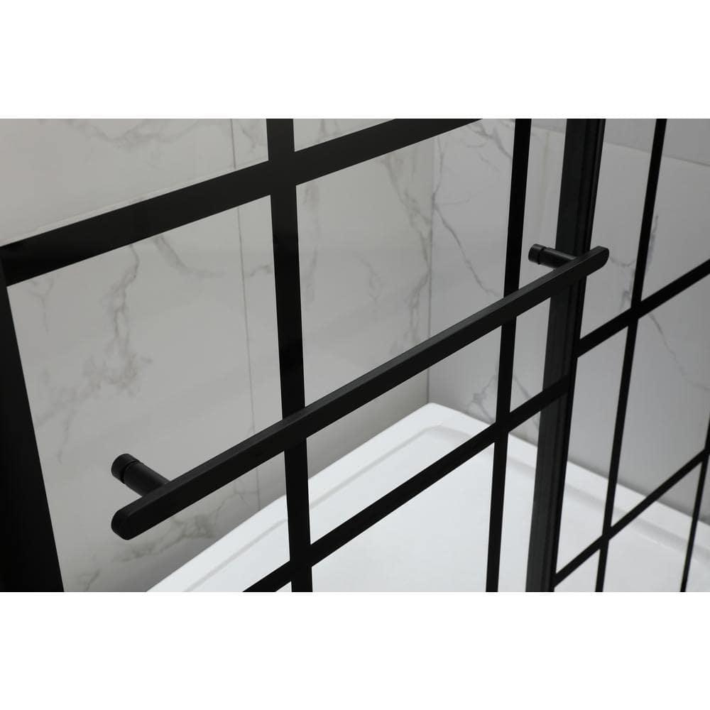 56-60" W x 72" H Framed Grid Pattern Single Sliding Shower Door with 1/4" (6mm) Clear SGCC Tempered Glass in Matte Black Finish, Reversible Installation