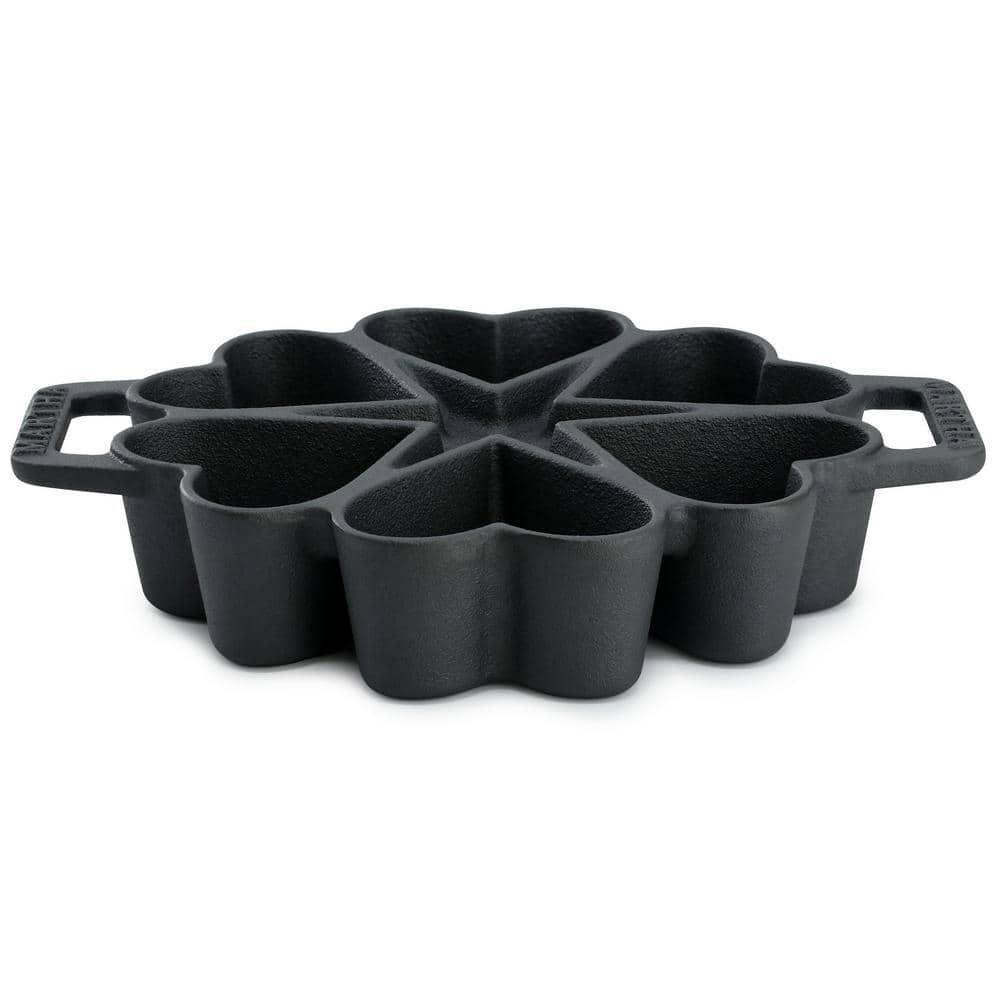 6-Cups Heart Mold Pre-Seasoned Cast Iron Pan in Black