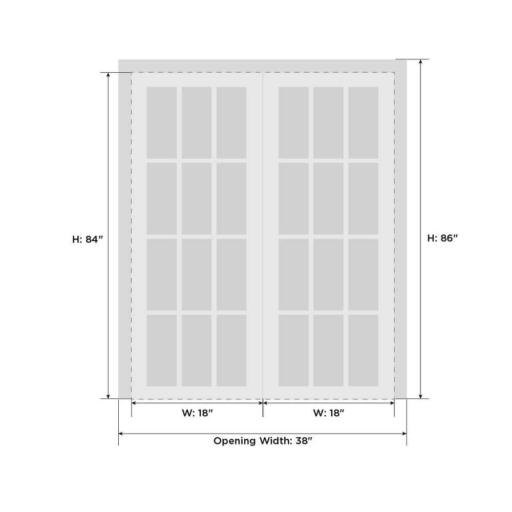 84" x 36" White Solid Wood French Doors with Clear Glass Panels