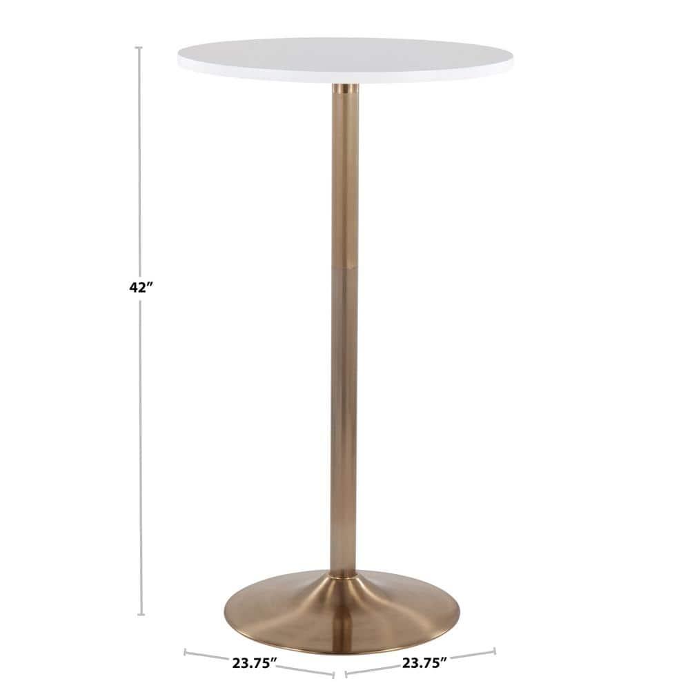Pebble 24" Bar Height Table Gold/Whites - LumiSource: Modern Round Pedestal, MDF Top, Metal Frame, Seats 2