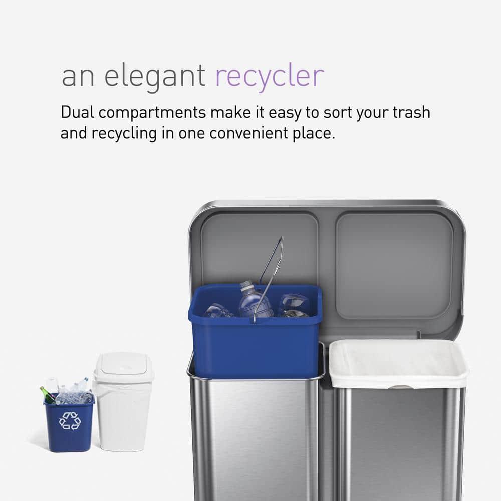Simplehuman 58L / 15.3 Gallon Hands-Free Dual Compartment Recycling Kitchen Step Trash Can with Lid