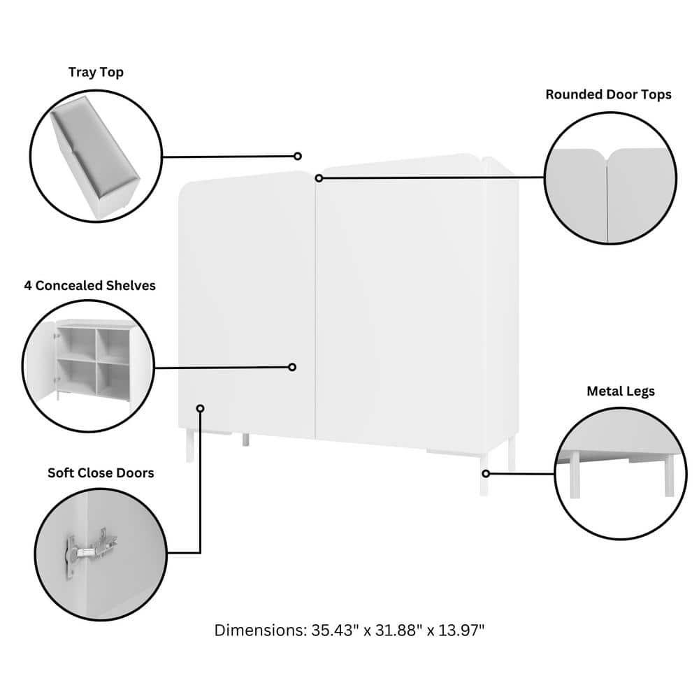 Manhattan Comfort 2pc Bogardus TV Stand for TVs up to 65" and 2 Door Accent Cabinet Set White: Mid-Century Modern, Particle Board Construction