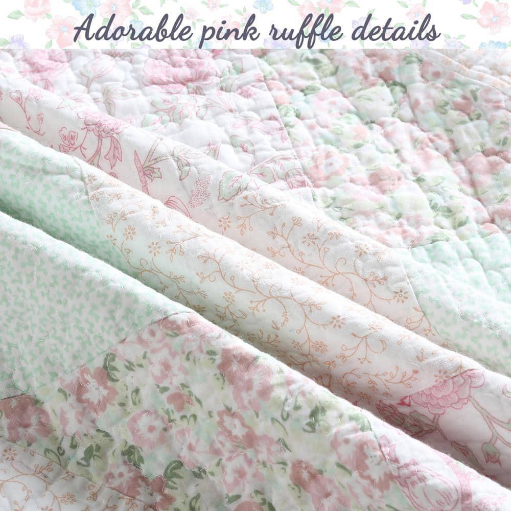 Cozy Line Home Fashions Cozy Line Rosa Floral Patchwork Reversible Cotton Quilt Bedding Set Queen 3 Piece