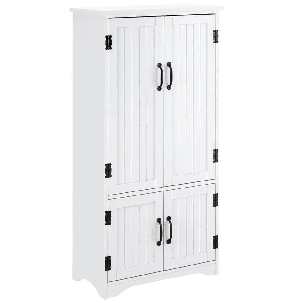 HOMCOM 48.5" Farmhouse Kitchen Pantry, Floor Storage Cabinet, Cupboard Organizer with Adjustable Shelves and 4-Doors for Dining Room, White