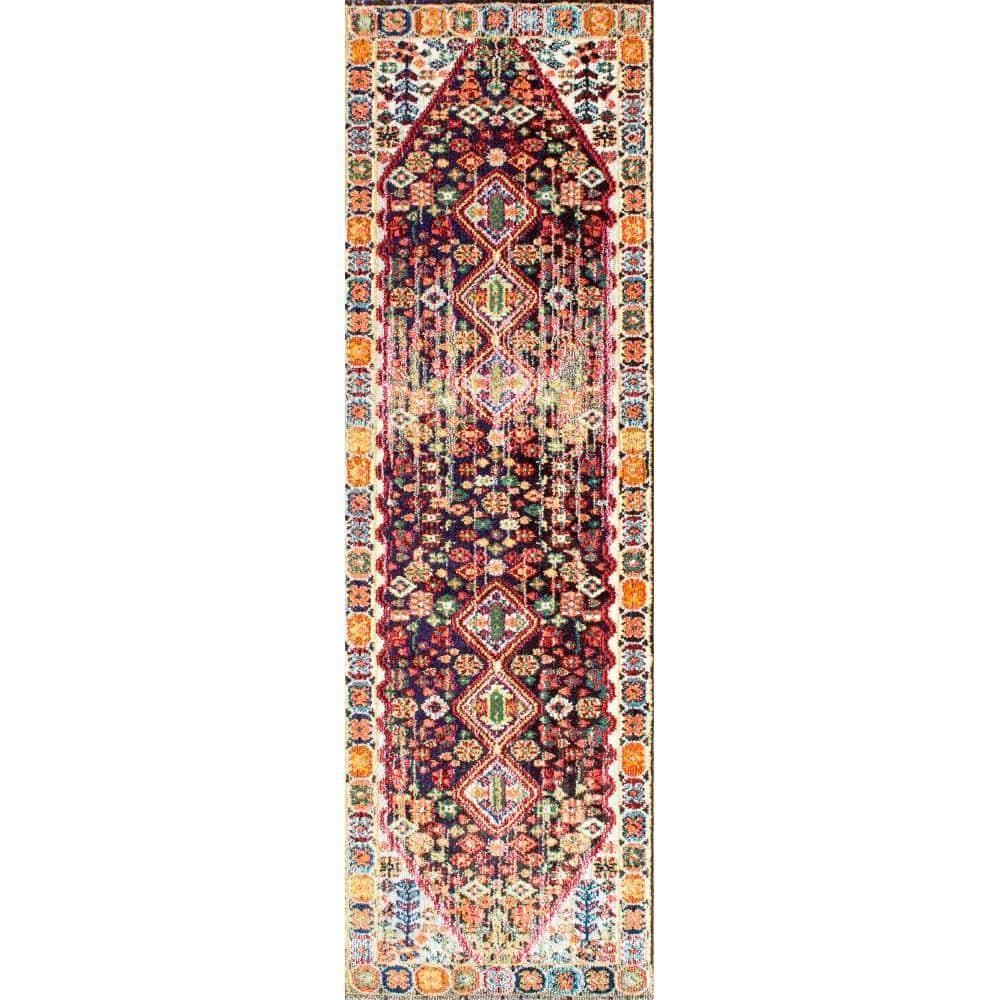Erline Colorful Bohemian Black and Multicolor Runner Rug