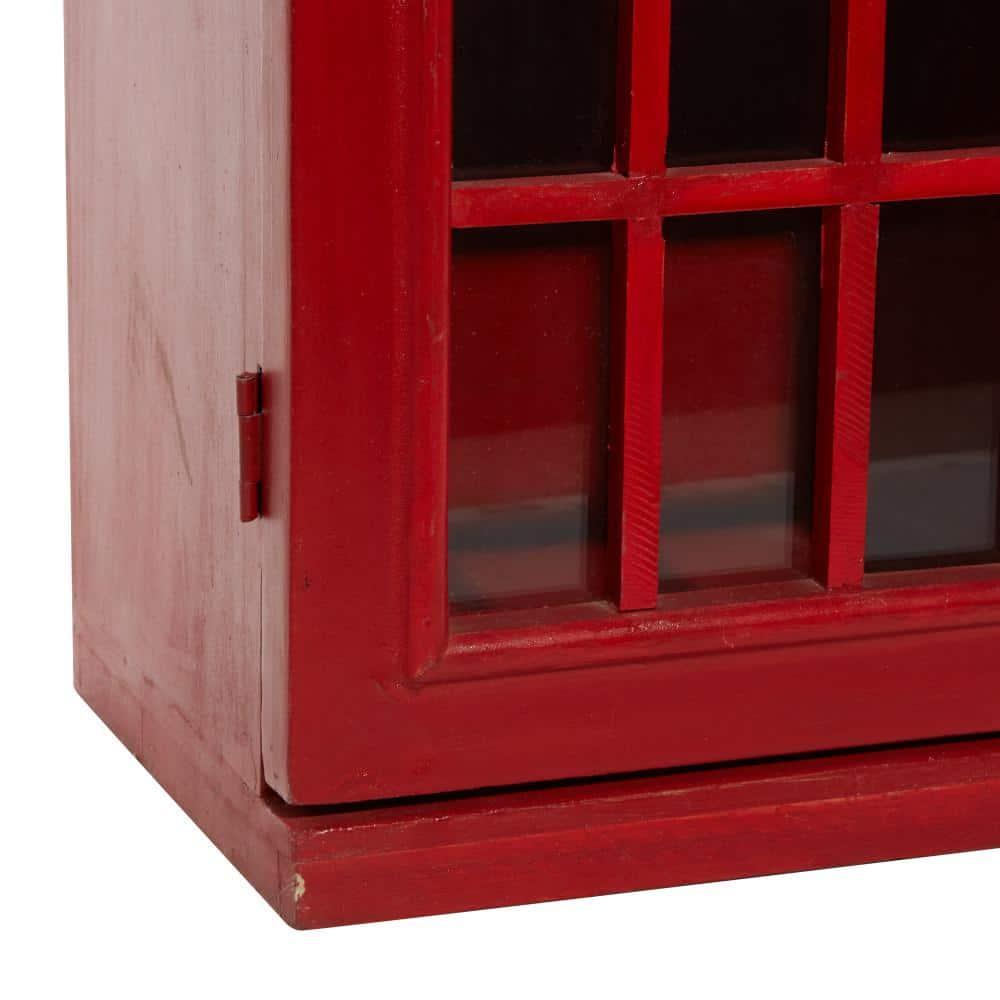 DecMode 11" x 30" Red Wooden London Telephone Booth 2 Shelf Storage Unit, 1-Piece