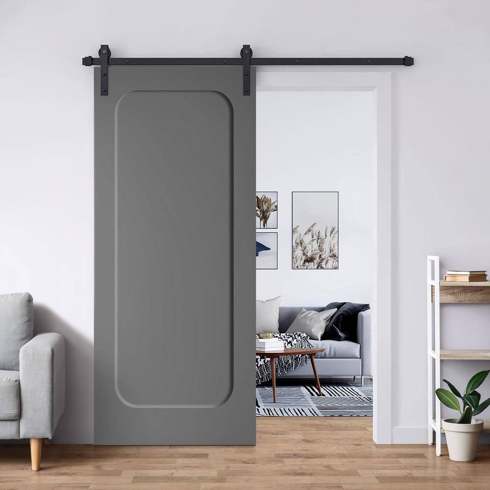 Calhome Curved 1 Panel Shaker Painted Composite Modern Interior Sliding Barn Door with Hardware Kit