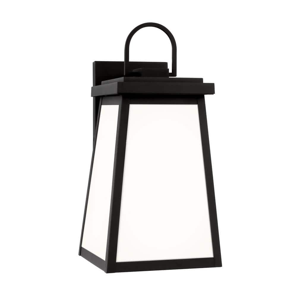 Founders Large 1-Light Black Transitional Exterior Outdoor Wall Sconce with Clear and White Glass Panels Included