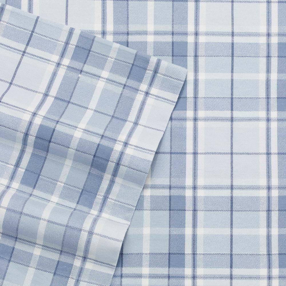 Vanessa Light Blue Cotton Flannel Full Plaid Sheet Set